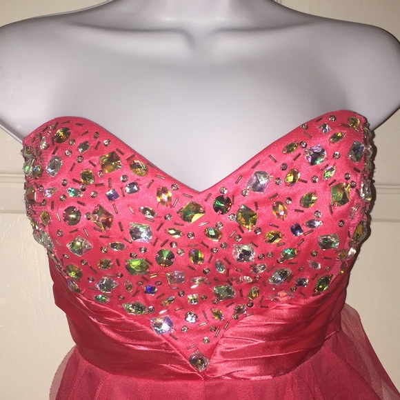 Deb Ladies Strapless High Low Ruffled Formal Prom Dress Pink Size 11/12 - Picture 2 of 15